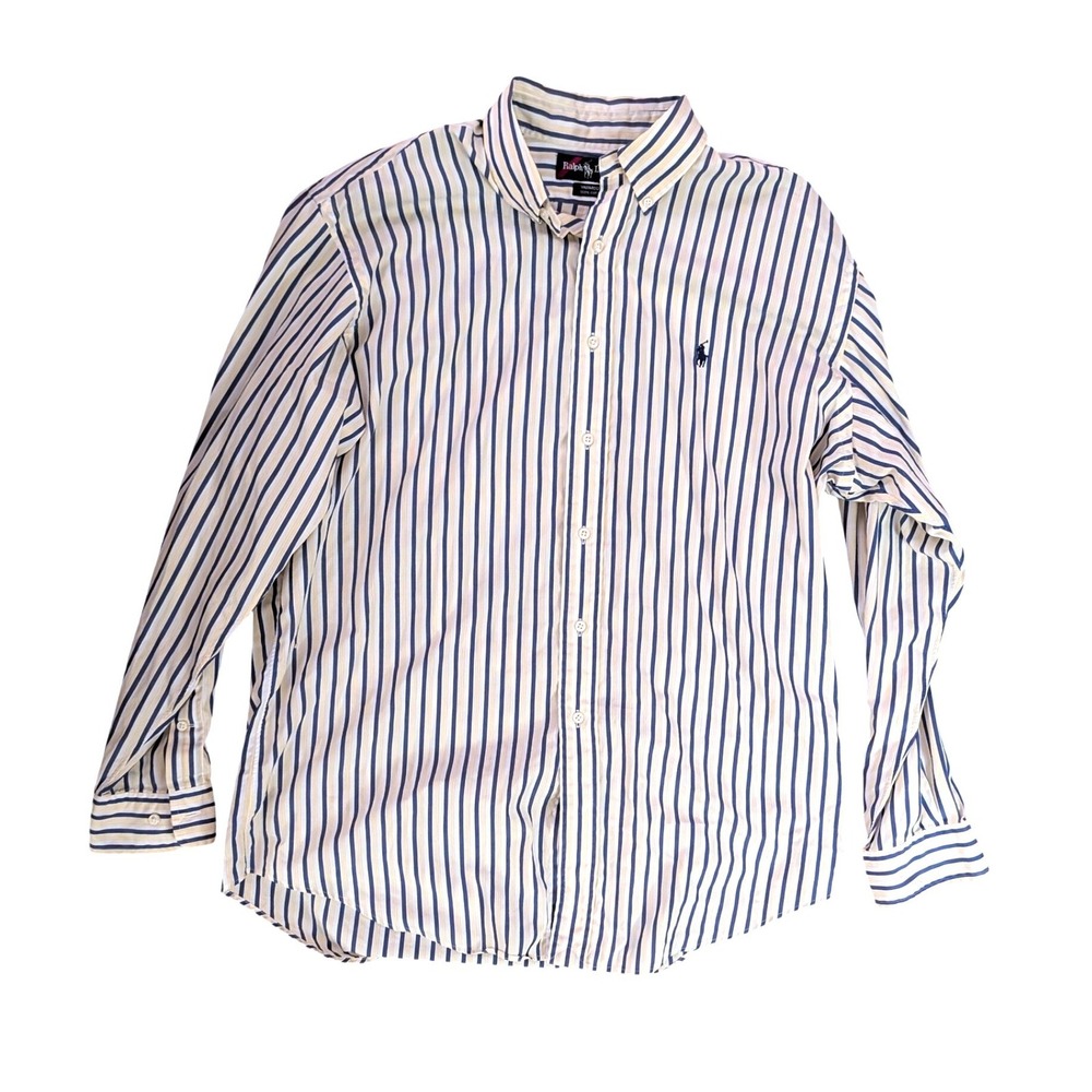 Vintage Ralph Lauren Yarmouth Shirt Men's Yellow Blue Striped Cotton Logo- XS - Picture 2 of 6
